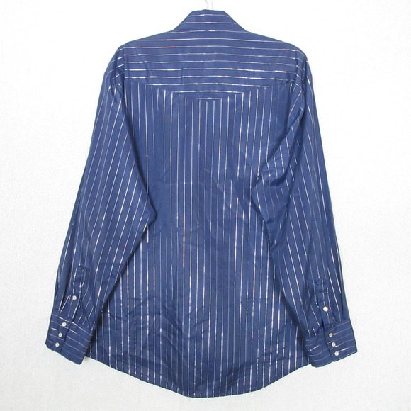 ROPER Western Pearl Snap Shirt Long Sleeve Blue Silver Metallic Stripe Men's XL - Picture 3 of 8